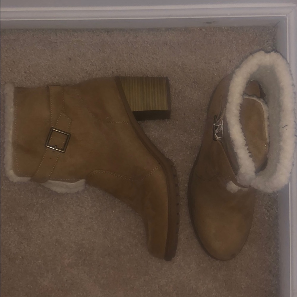 Fur lined block bootie